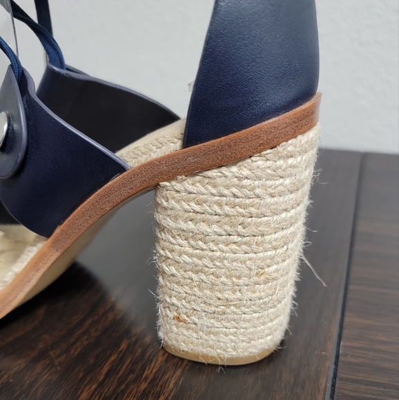 Rag & Bone Eden Navy Leather Lace Up Jute Block Espadrille Heel Sandals 38 - Picture 5 of 9
